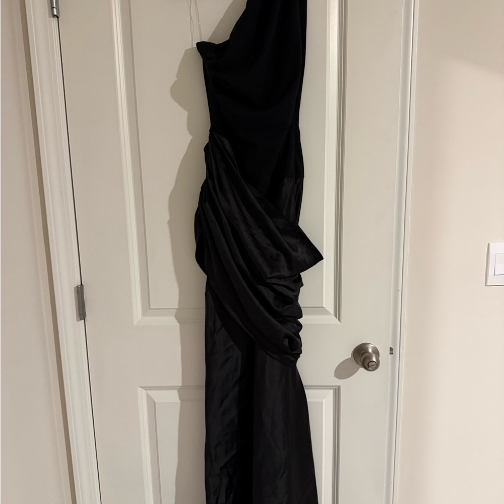 Draped Asymmetrical Black Evening Dress